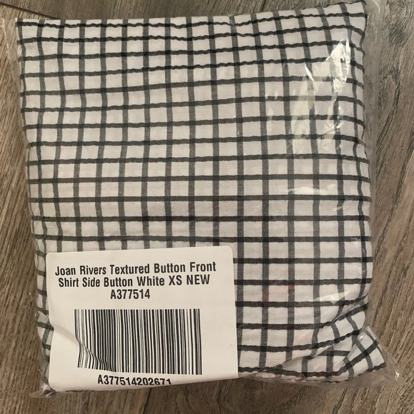 NWT JOAN RIVERS TEXTURED BUTTON FRONT SHIRT W/SIDE BUTTONS WHITE/BLACK XS, XXS - Picture 12 of 14